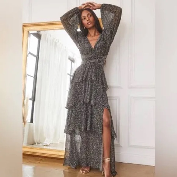 Nwt Astr Black Sheer Floral Maxi Dress - Picture 2 of 10